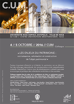 Colloque universitaire « Les enjeux du patrimoine », 4 et 5 octobre 2016