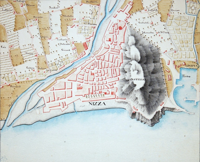 Old map of Nice and of the Castle, 1792