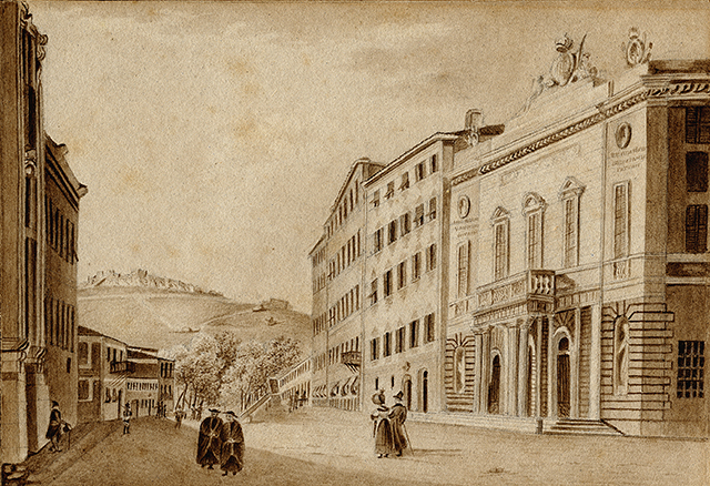 Theater of Nice, the facade of the entrance at rue Saint-François-de-Paule, ca. 1834