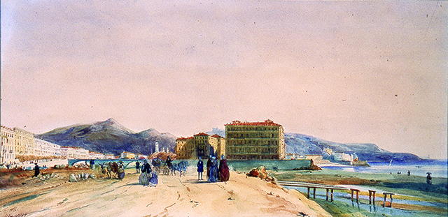 The Chemin des Anglais (first name of the Promenade des Anglais) and the mouth of the river Paillon, 1841