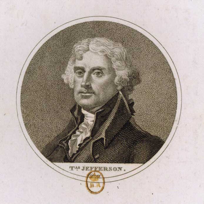 Portrait de Thomas Jefferson, dans 'Recueil. Collection alphabétique de portraits français et étrangers', XVIII siècle, Paris, Bibliothèque nationale de France