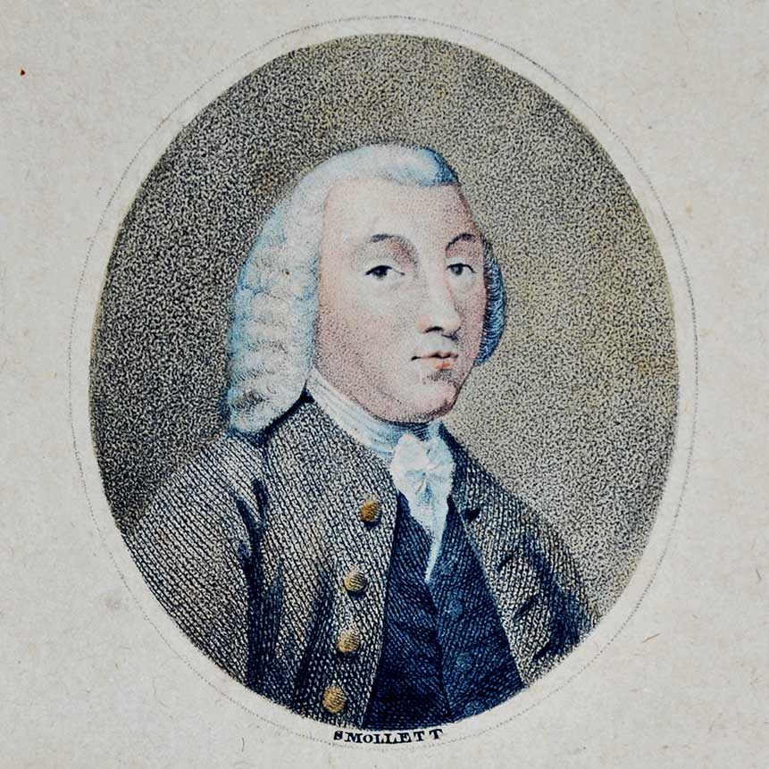 Portrait de Tobias Smollet, extrait de Characters continued from Hume, Smollet, Charendon etc. with the life of Smollet, par T. Smollet et E. Hyde Charendon, Parsens & Galiagnani, Paris 1804, Nice, Bibliothèque du Chevalier de Cessole