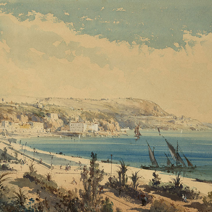 Emmanuel COSTA, Le pont des Anges et la Promenade des Anglais, aquarelle sur papier, vers 1880, Nice, Musée Masséna