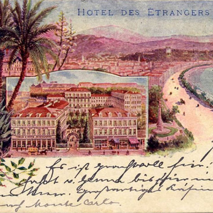 Hôtel des Étrangers Nice, Louis Krencker 1900, carte postale, Coll. Part.
